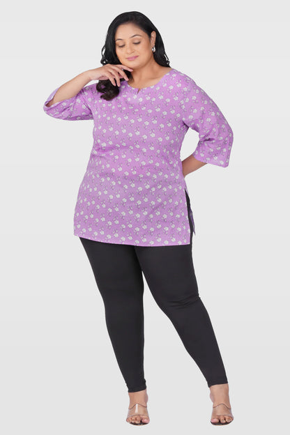 Light Pastel Purple Plus Size Cotton Printed Kurti