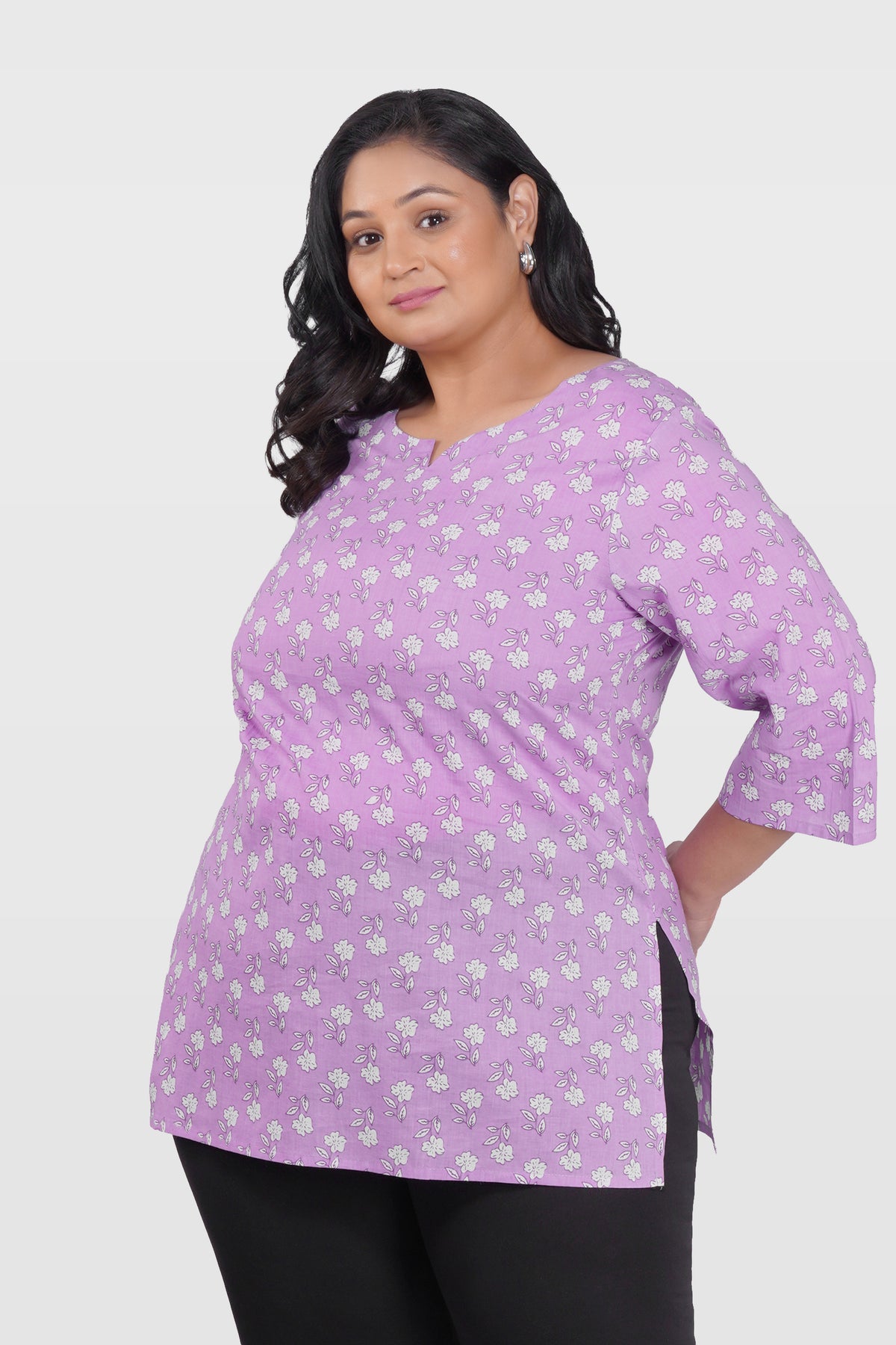 Light Pastel Purple Plus Size Cotton Printed Kurti