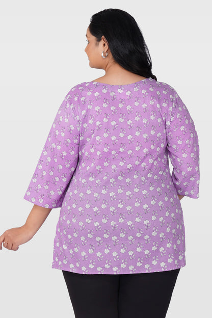 Light Pastel Purple Plus Size Cotton Printed Kurti