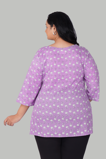 Light Pastel Purple Plus Size Cotton Printed Kurti