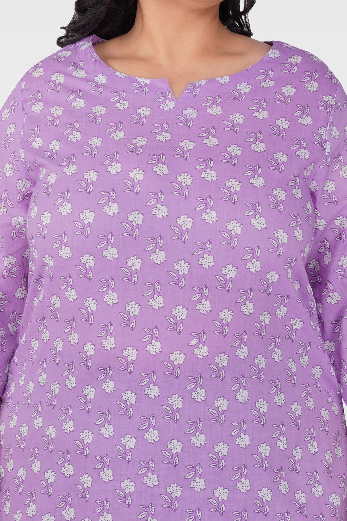Light Pastel Purple Plus Size Cotton Printed Kurti