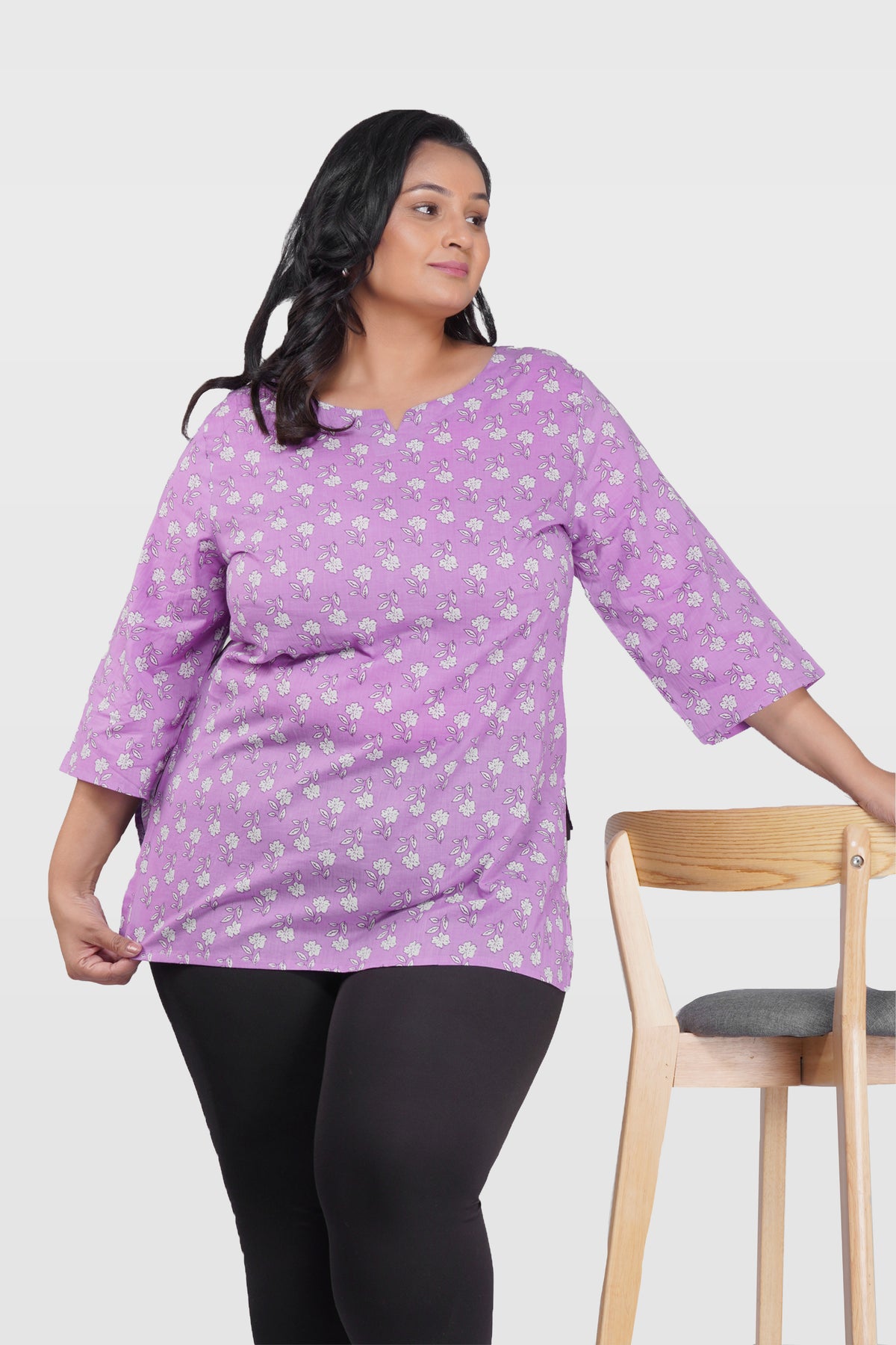 Light Pastel Purple Plus Size Cotton Printed Kurti