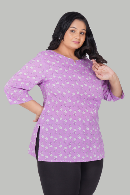 Light Pastel Purple Plus Size Cotton Printed Kurti