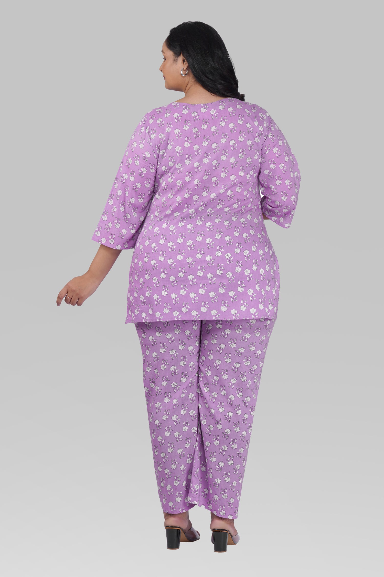 Light Pastel Purple Plus Size Cotton Printed Pyjama Set