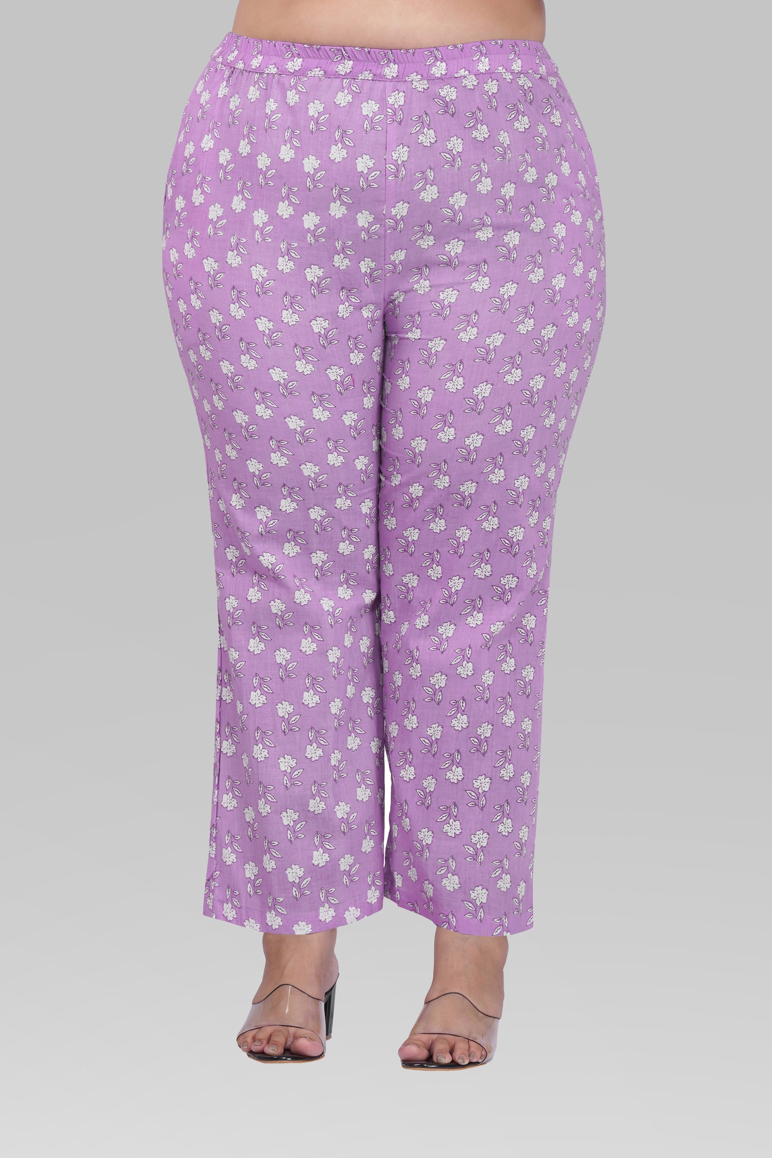 Light Pastel Purple Plus Size Cotton Printed Pyjama Set