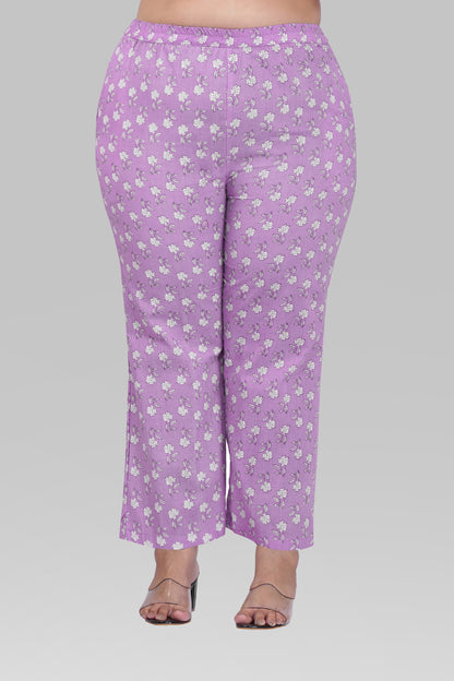 Light Pastel Purple Plus Size Cotton Printed Pyjama Set
