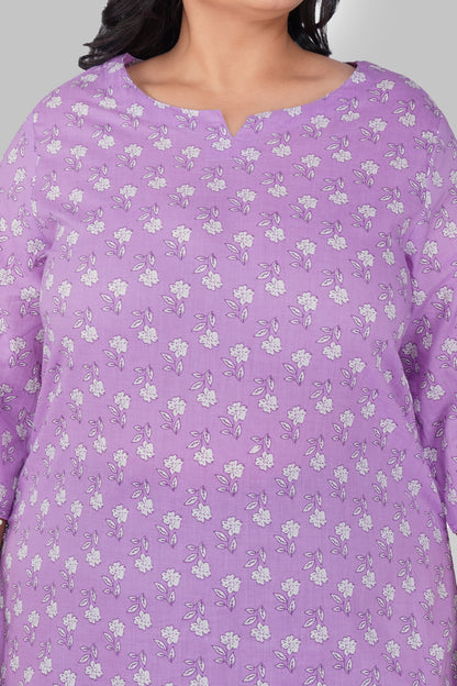 Light Pastel Purple Plus Size Cotton Printed Pyjama Set
