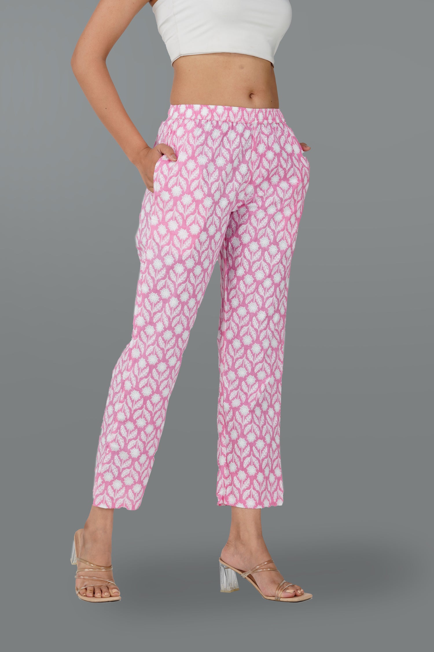 Light Pink Cotton Printed Bottom