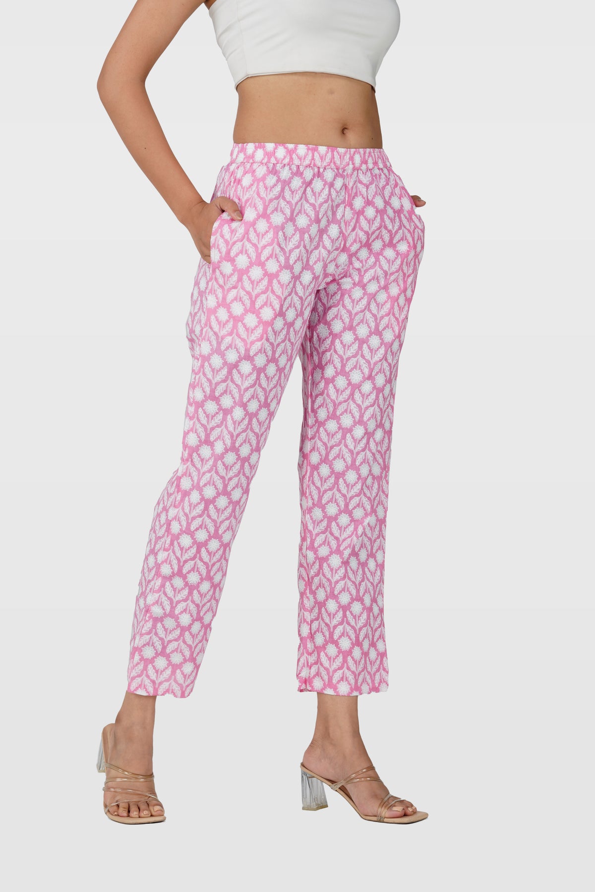 Light Pink Cotton Printed Bottom