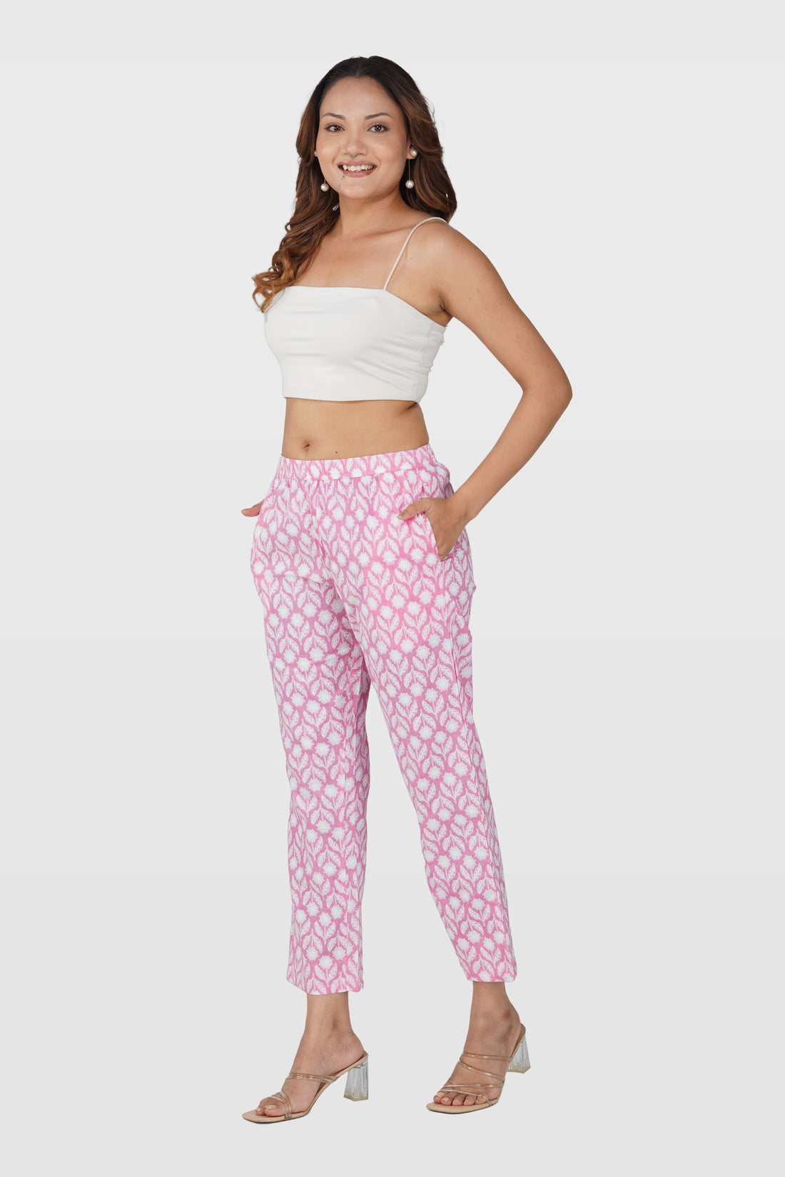 Light Pink Cotton Printed Bottom