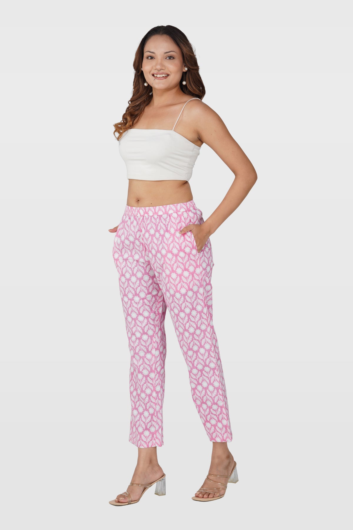 Light Pink Cotton Printed Bottom