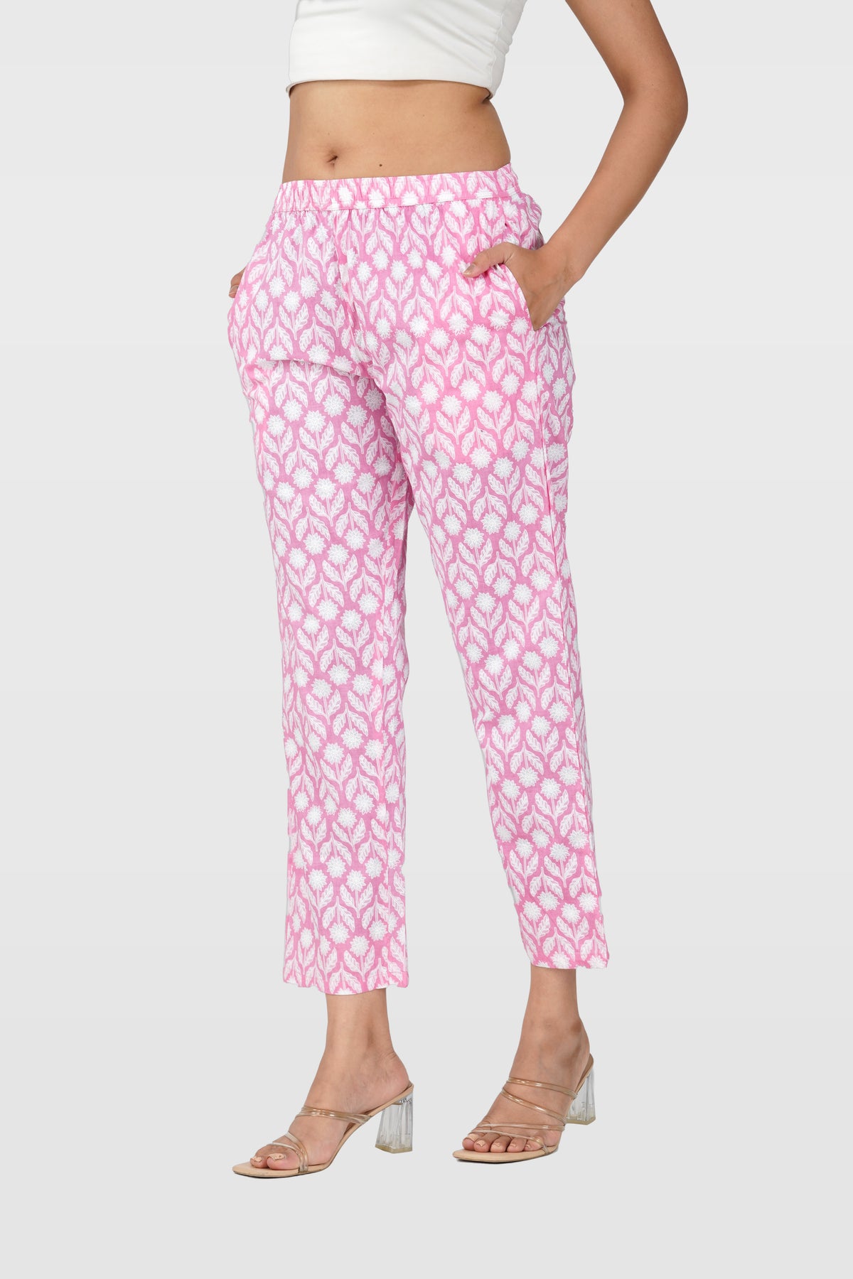 Light Pink Cotton Printed Bottom