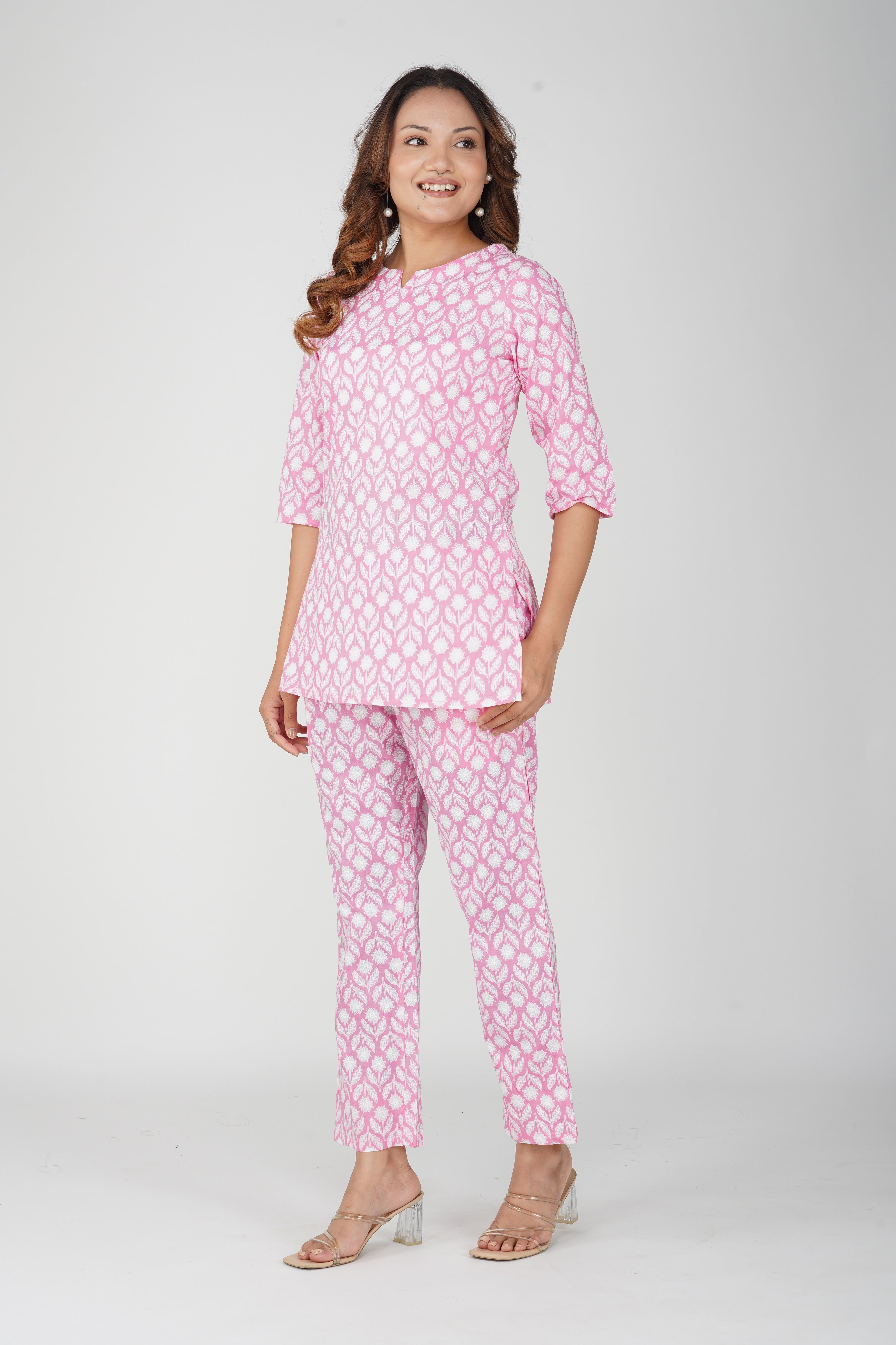 Light Pink Cotton Printed Pyjama Set