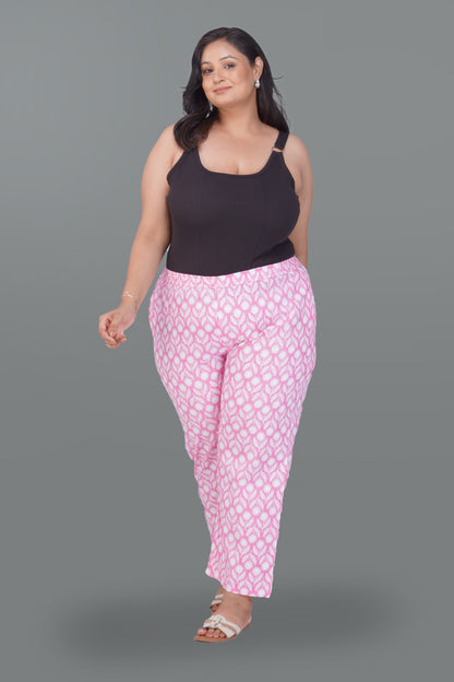 Light Pink Plus Size Cotton Printed Bottom