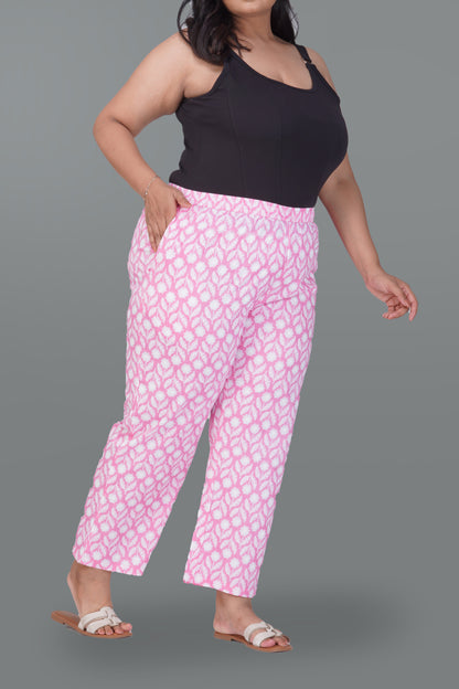 Light Pink Plus Size Cotton Printed Bottom