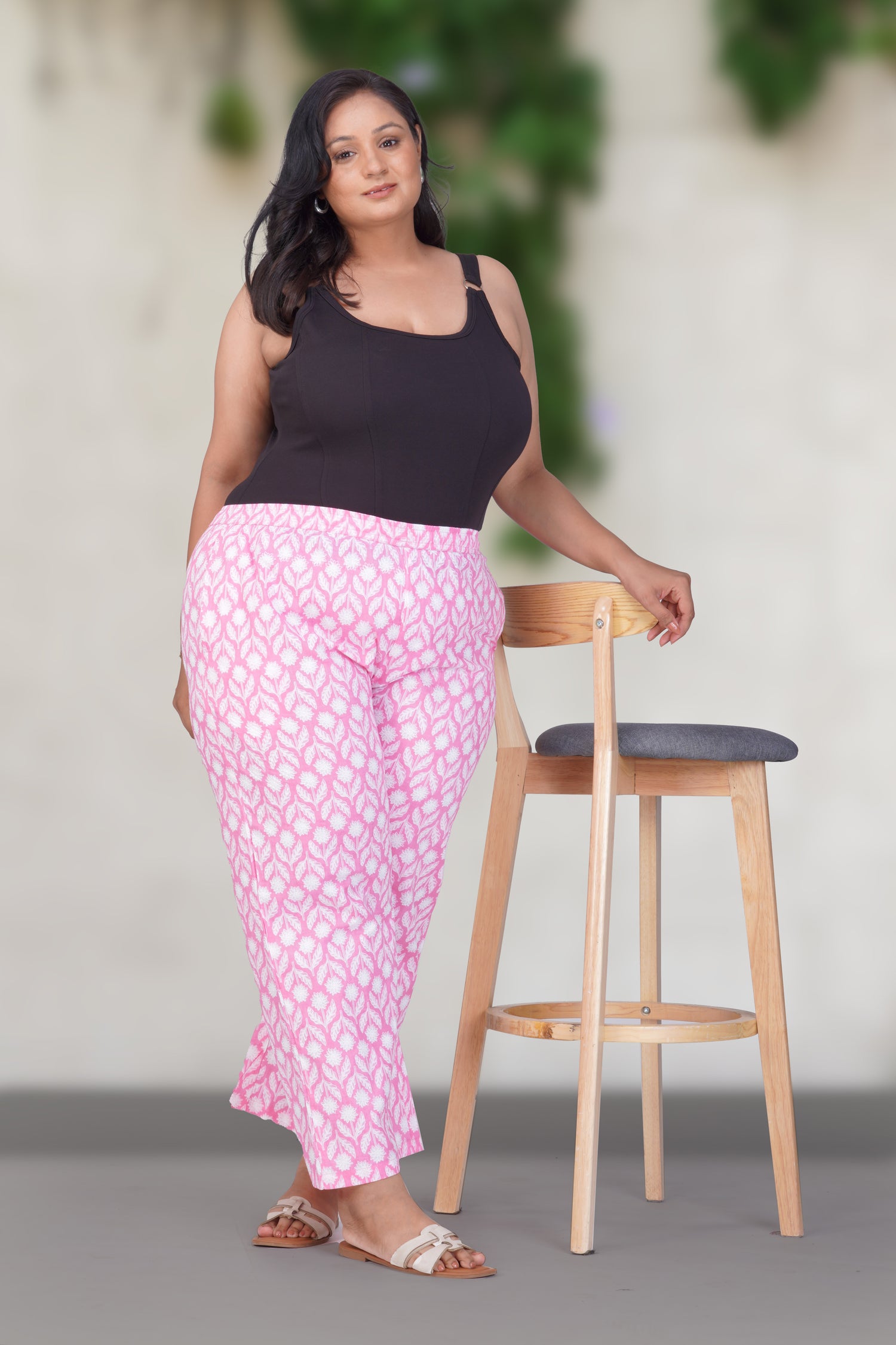 Light Pink Plus Size Cotton Printed Bottom
