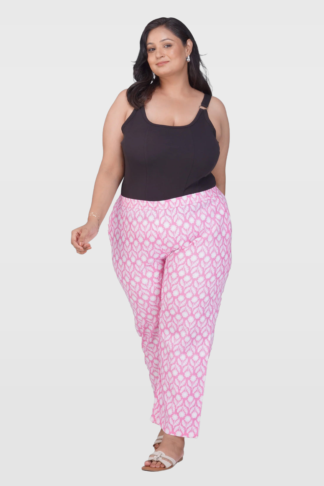 Light Pink Plus Size Cotton Printed Bottom