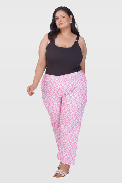 Light Pink Plus Size Cotton Printed Bottom