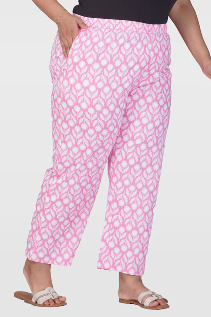 Light Pink Plus Size Cotton Printed Bottom
