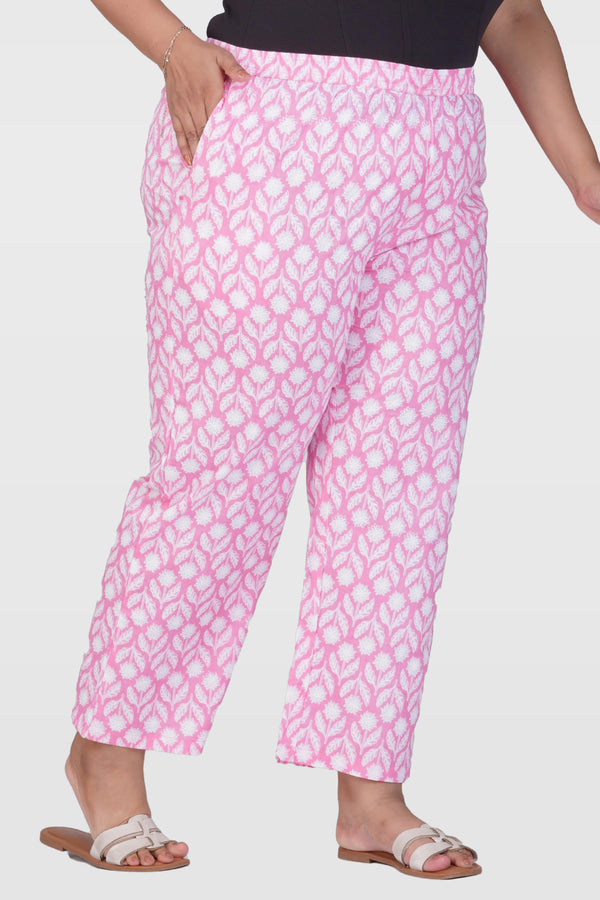 Light Pink Plus Size Cotton Printed Bottom