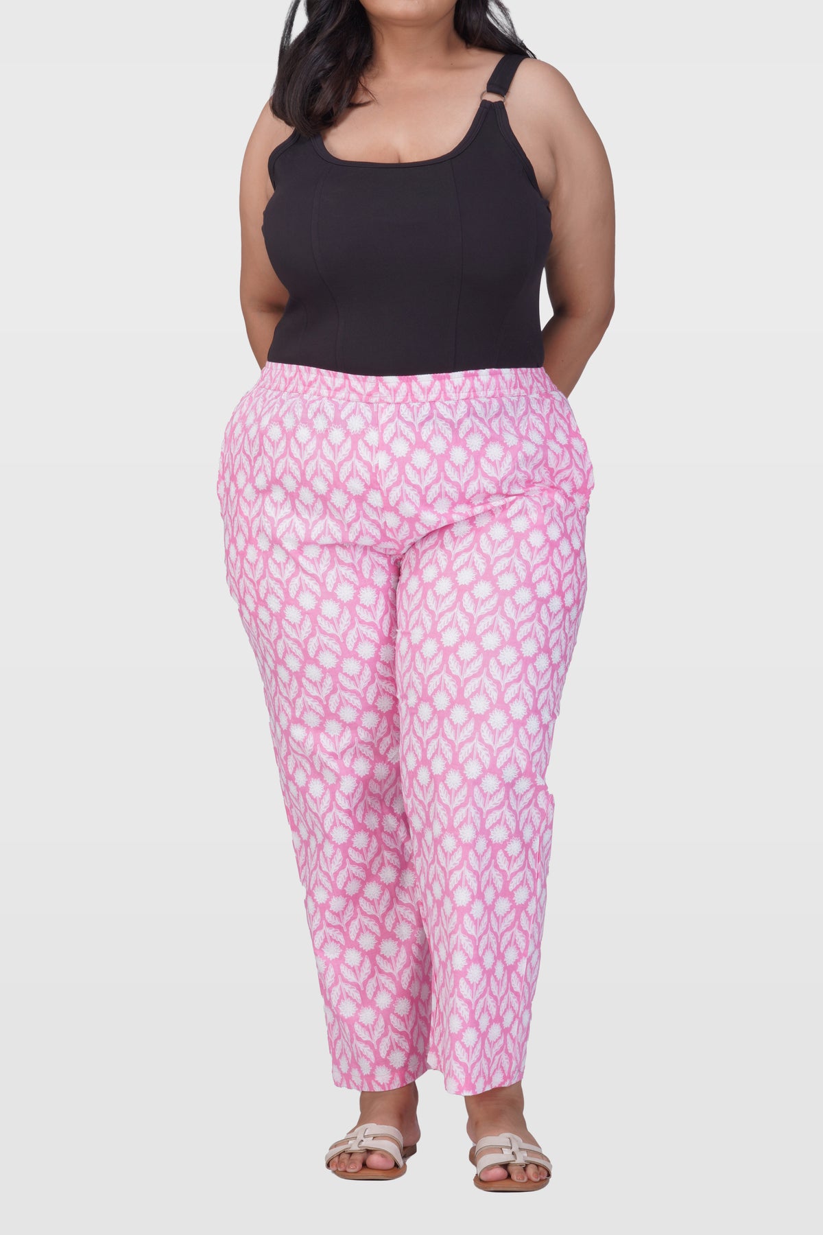 Light Pink Plus Size Cotton Printed Bottom