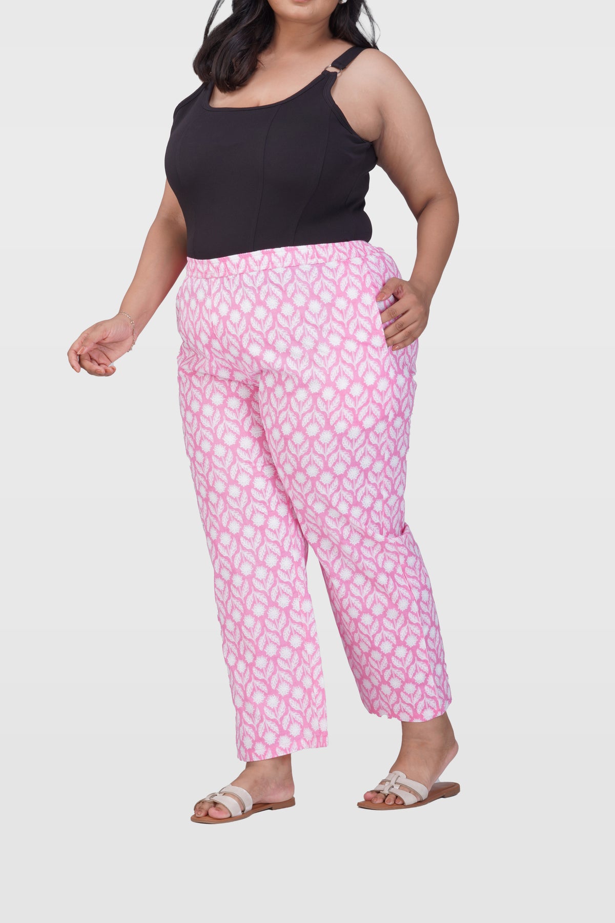 Light Pink Plus Size Cotton Printed Bottom