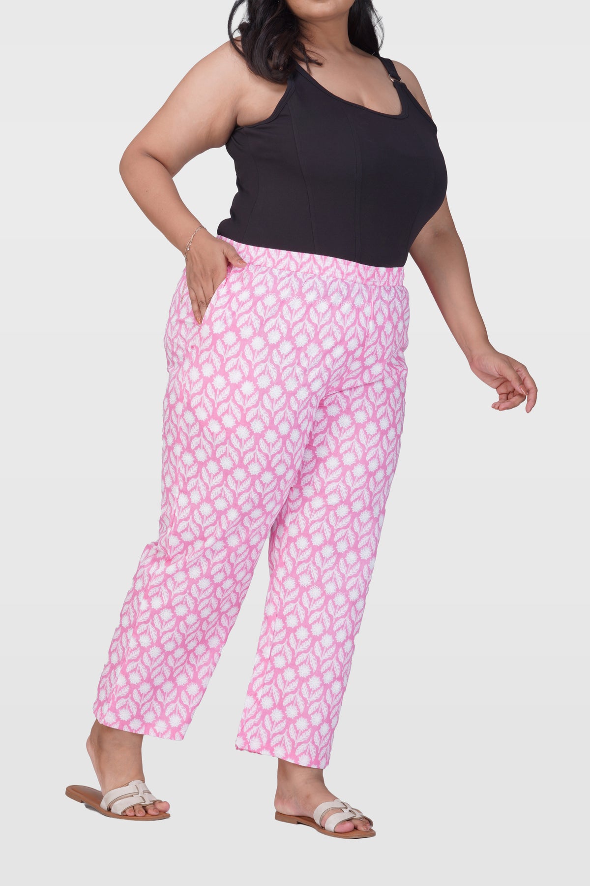 Light Pink Plus Size Cotton Printed Bottom