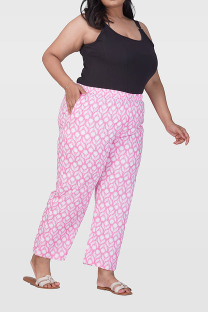 Light Pink Plus Size Cotton Printed Bottom