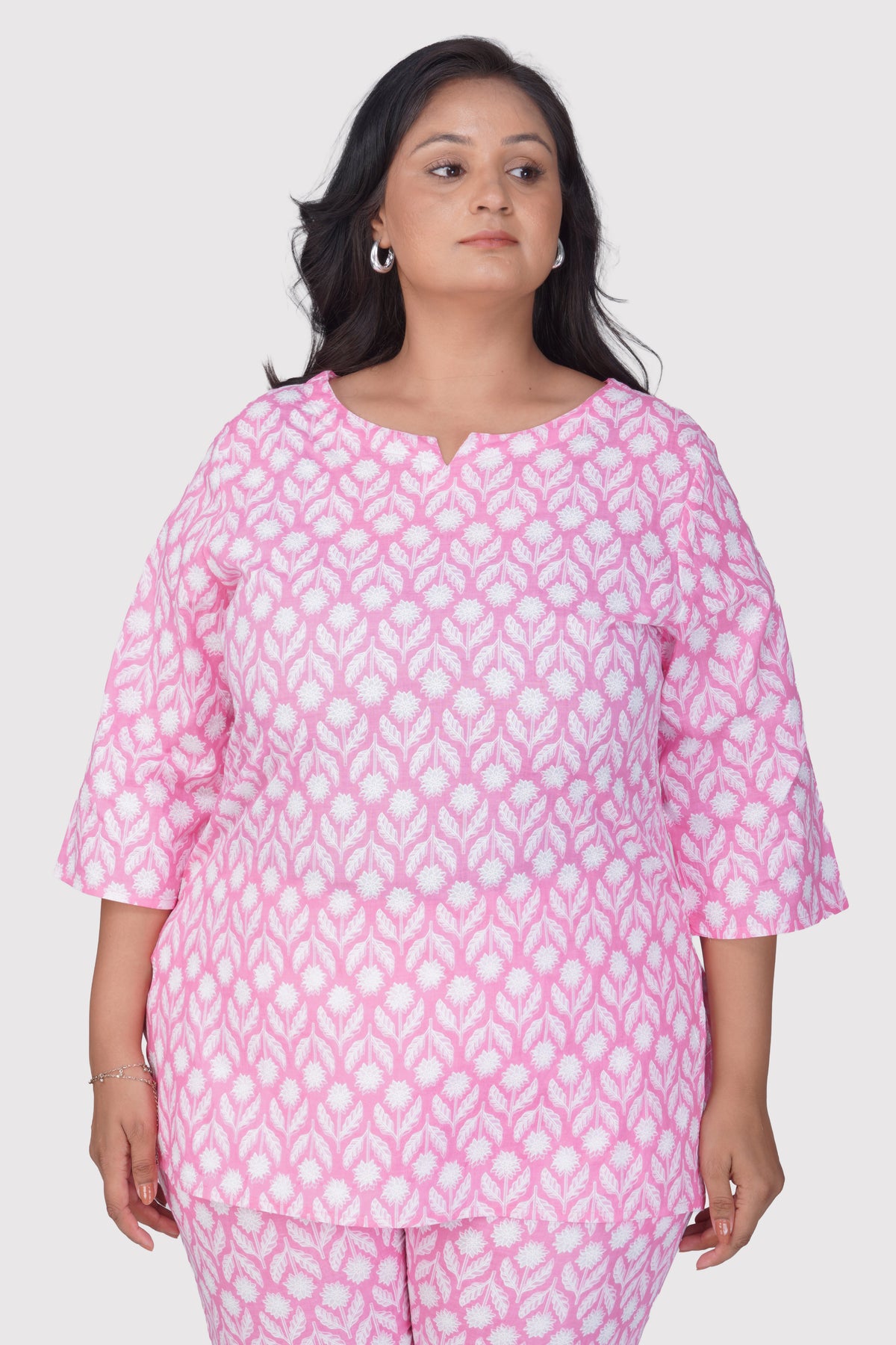 Light Pink Plus Size Cotton Printed Pyjama Set