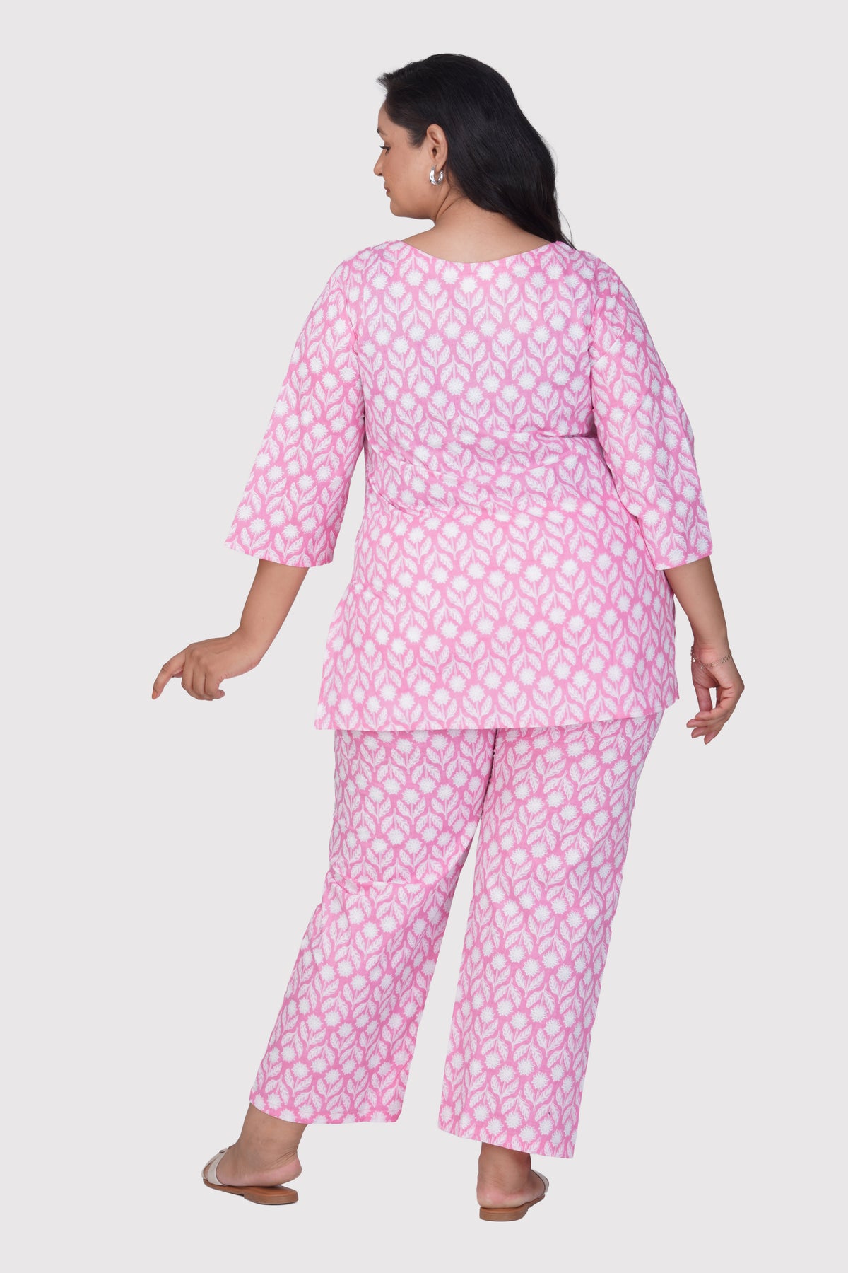Light Pink Plus Size Cotton Printed Pyjama Set