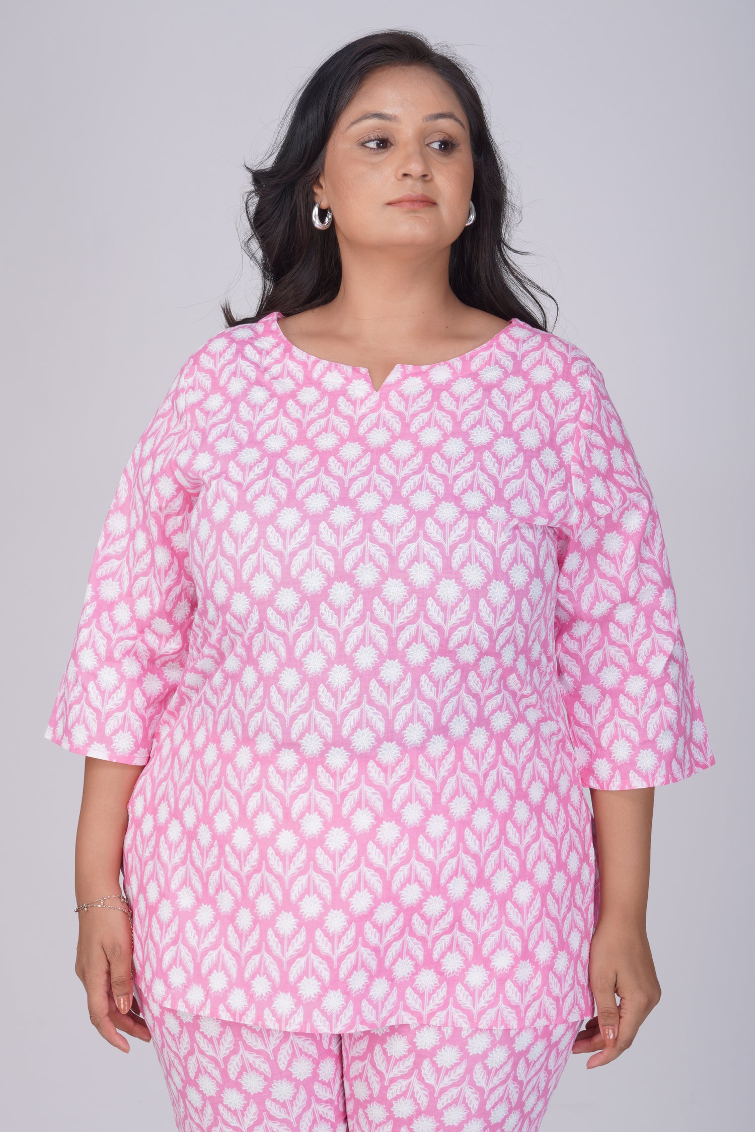 Light Pink Plus Size Cotton Printed Pyjama Set