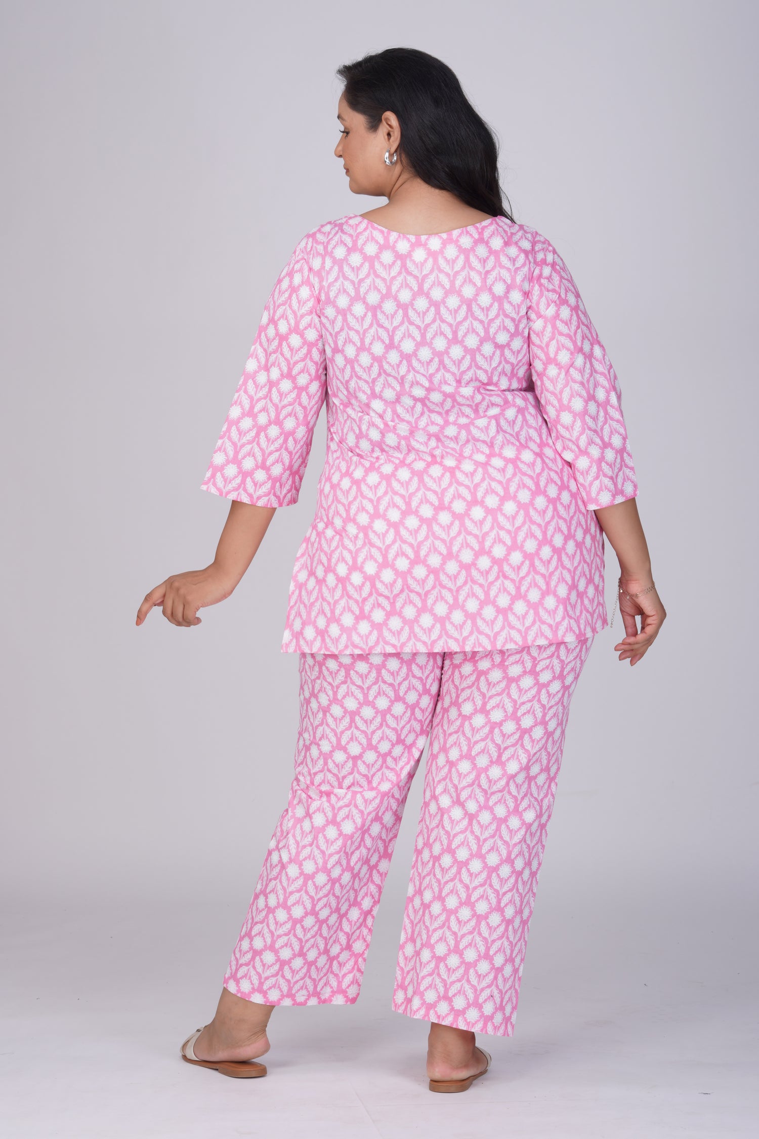 Light Pink Plus Size Cotton Printed Pyjama Set