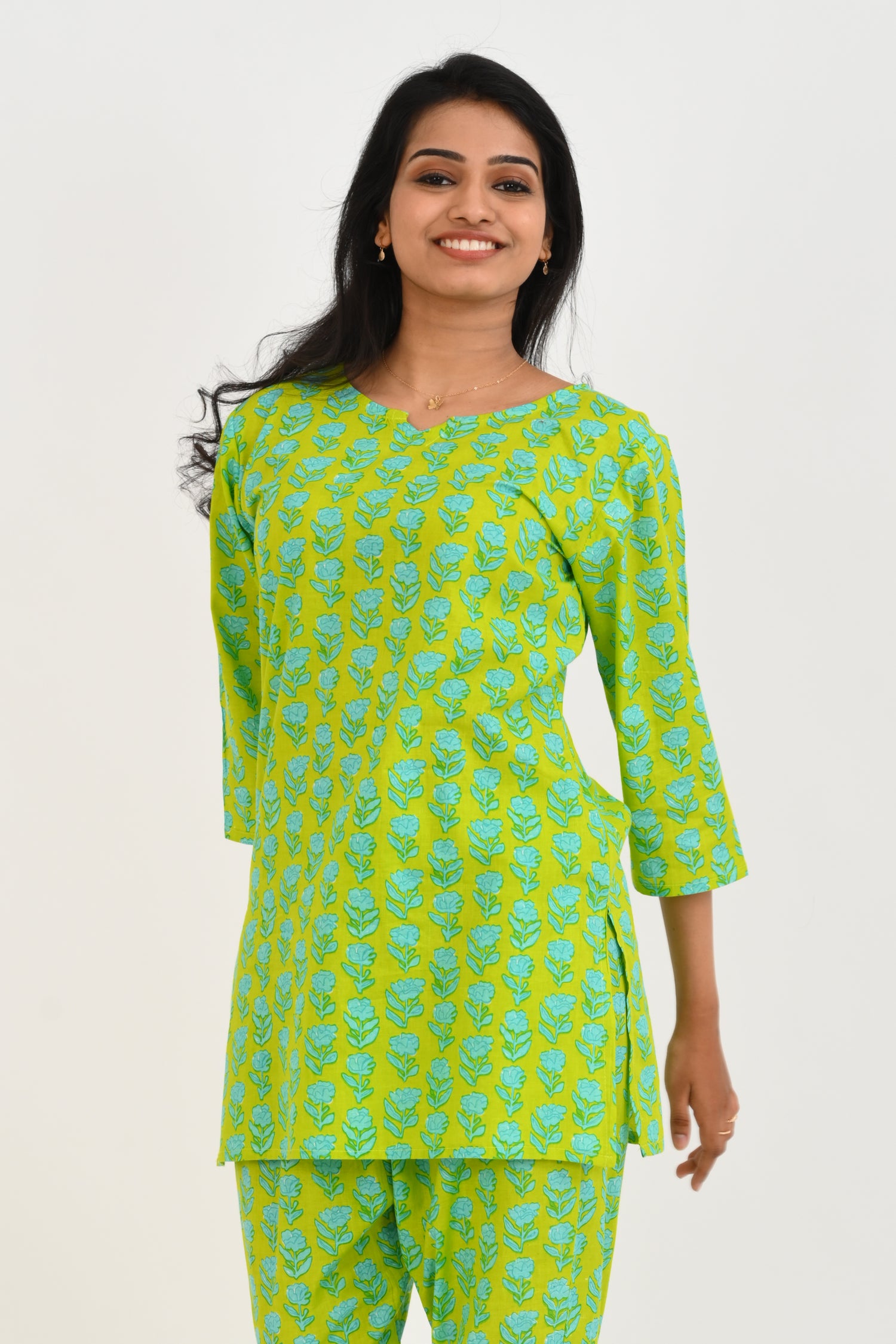 Lime Green Cotton Printed Pyjama Set