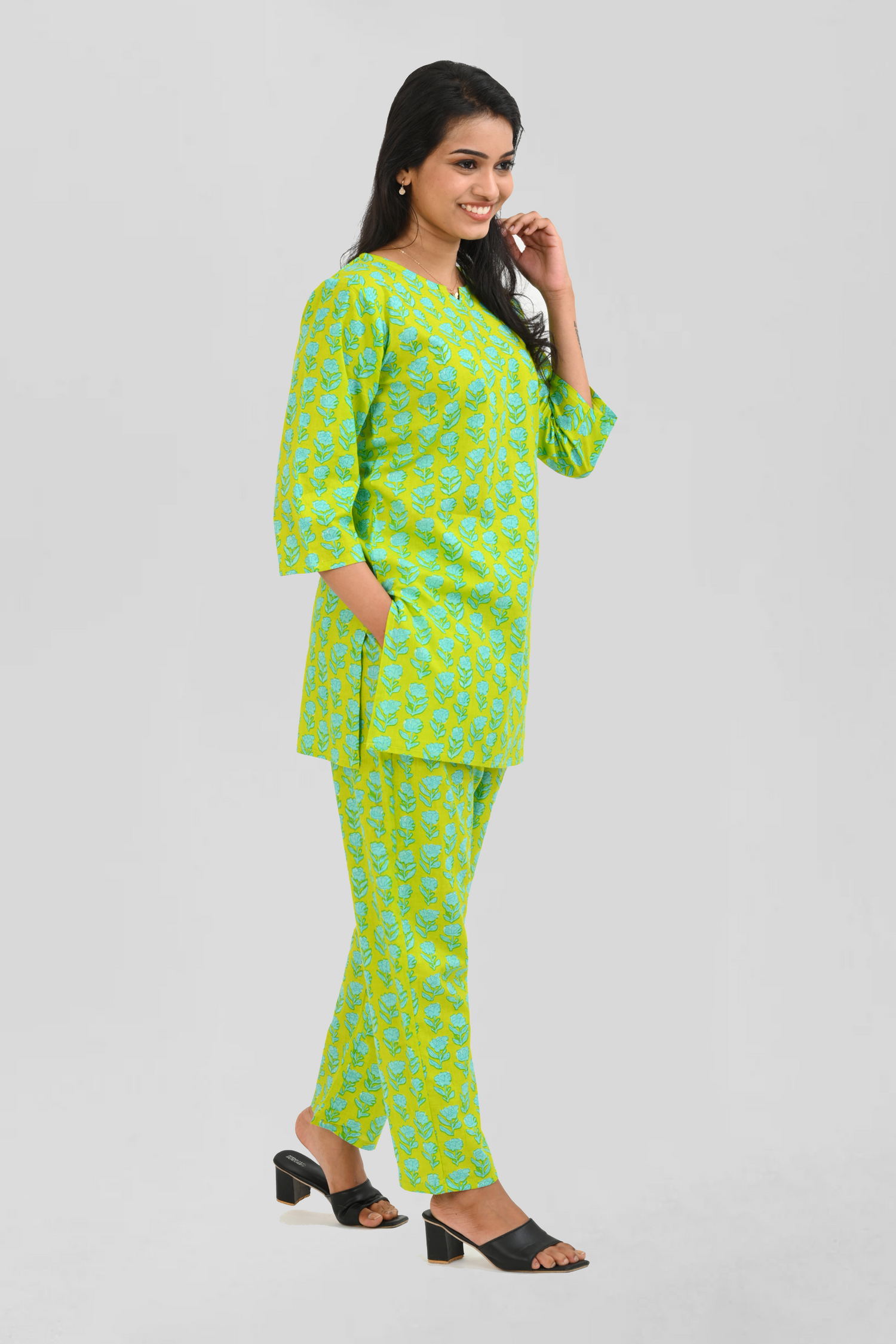 Lime Green Cotton Printed Pyjama Set