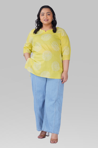 Lime Green Plus Size Cotton Printed Kurti