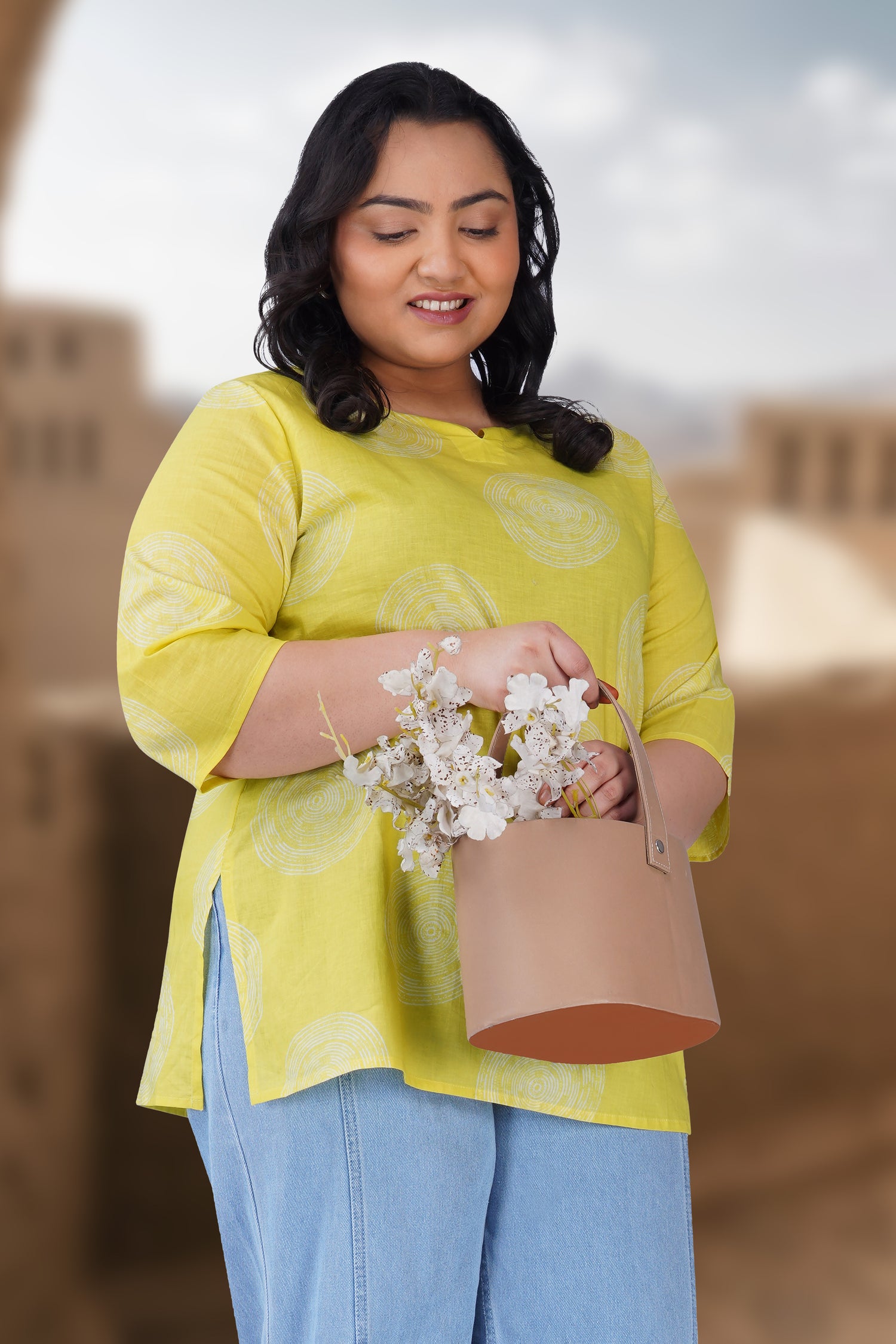 Lime Green Plus Size Cotton Printed Kurti