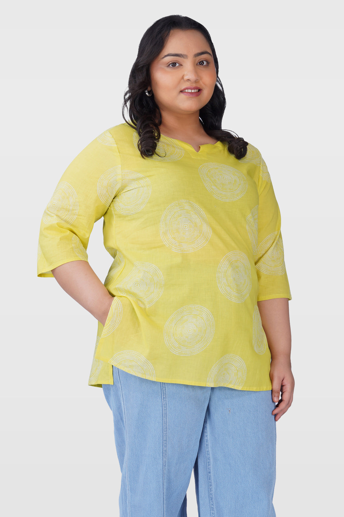 Lime Green Plus Size Cotton Printed Kurti