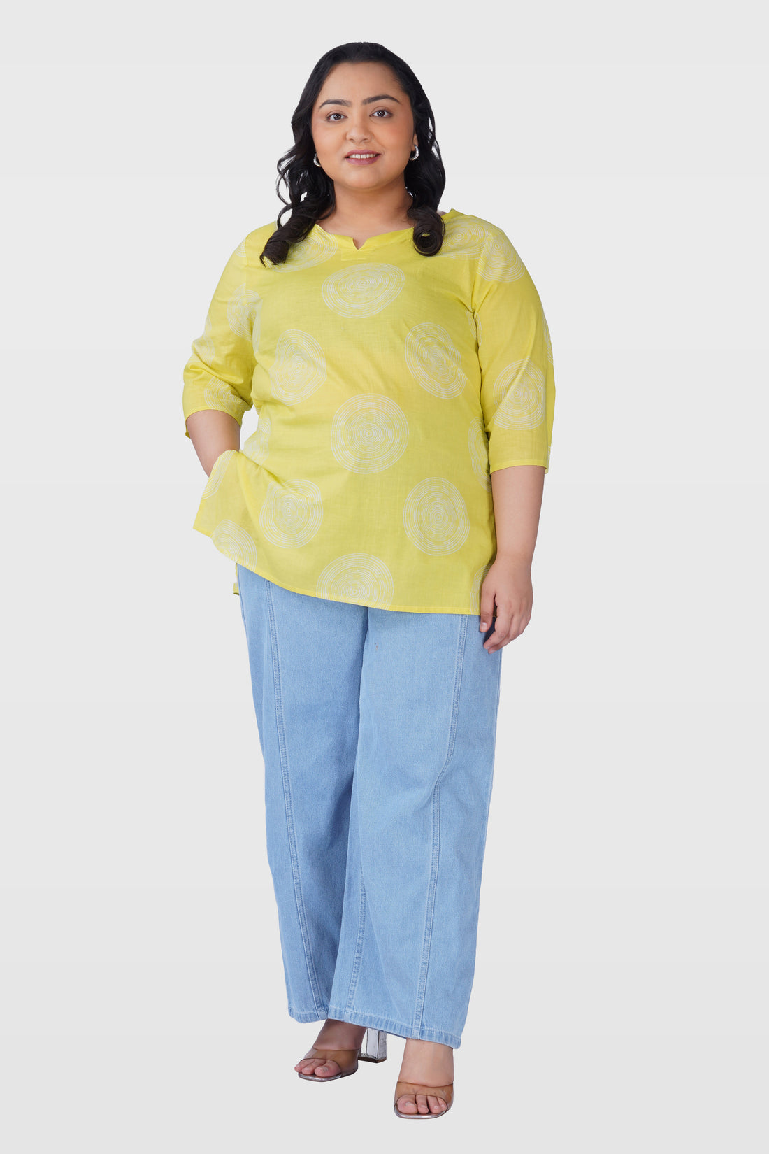 Lime Green Plus Size Cotton Printed Kurti