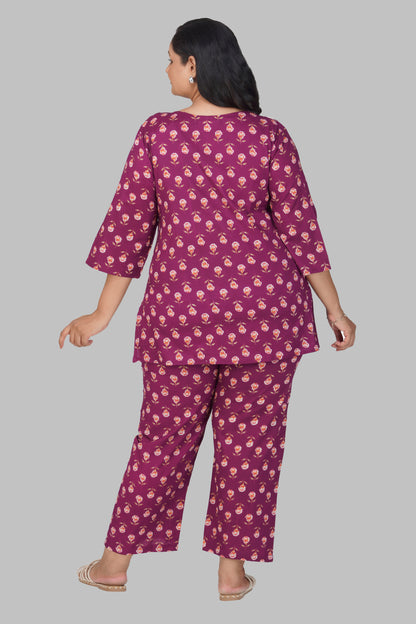 Mulberry Plus Size Cotton Printed Pyjama Set