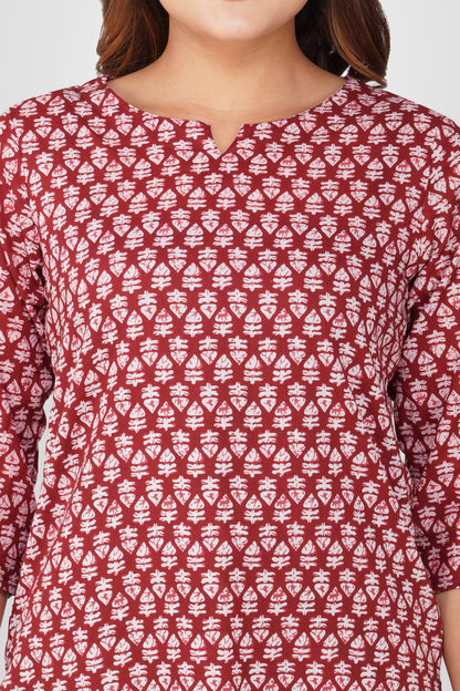Maroon Cotton Printed Pyjama Set