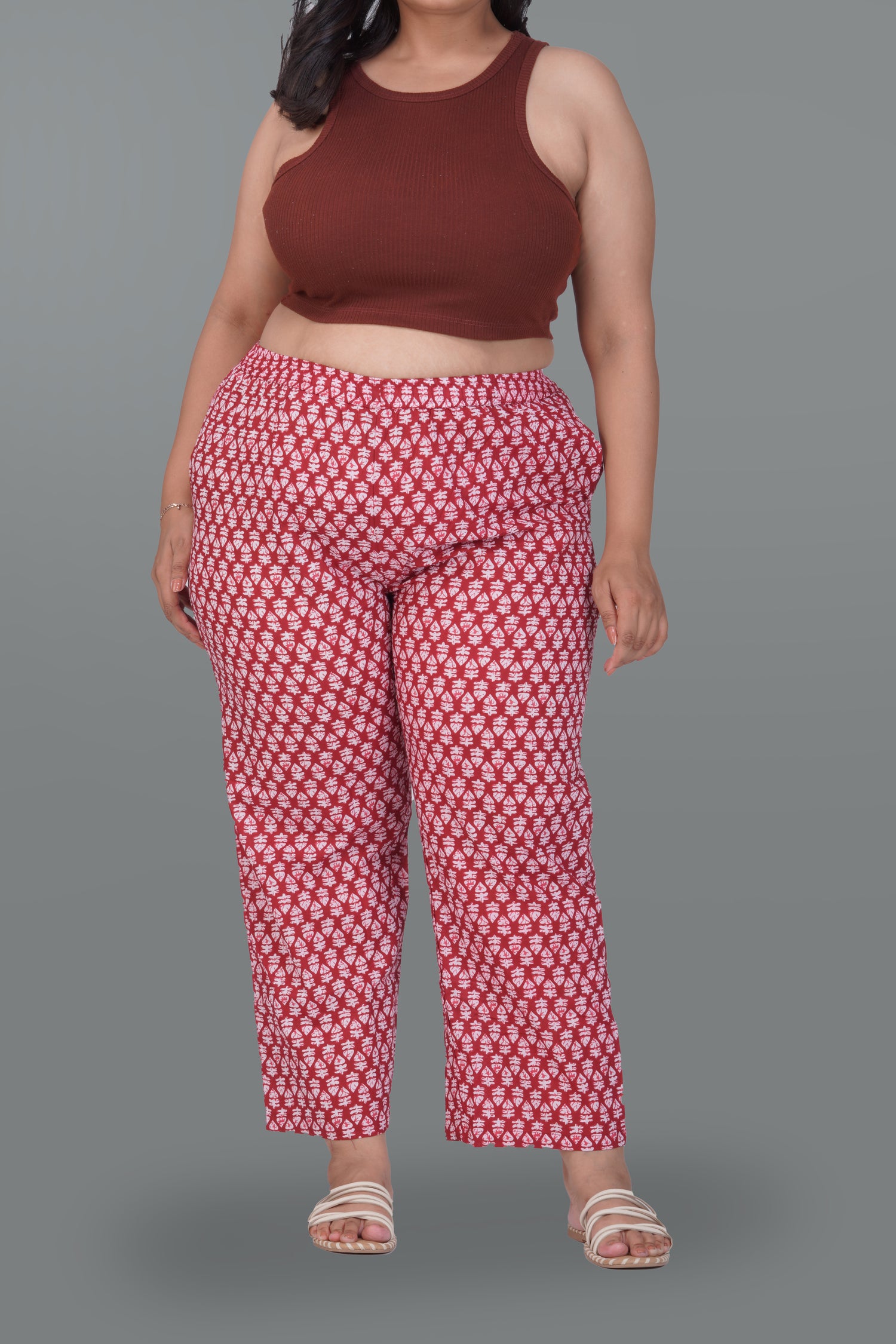 Maroon Plus Size Cotton Printed Bottom