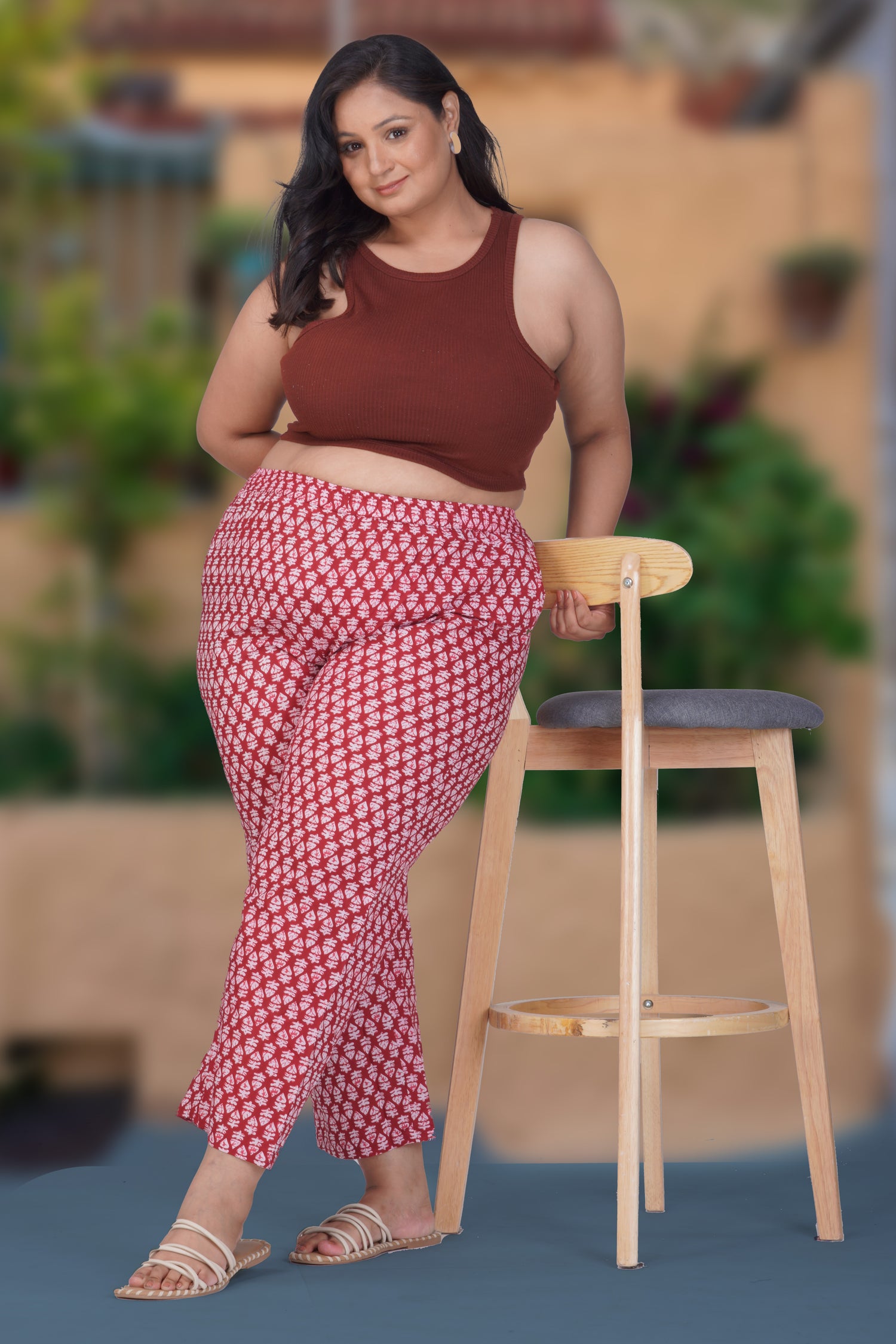 Maroon Plus Size Cotton Printed Bottom