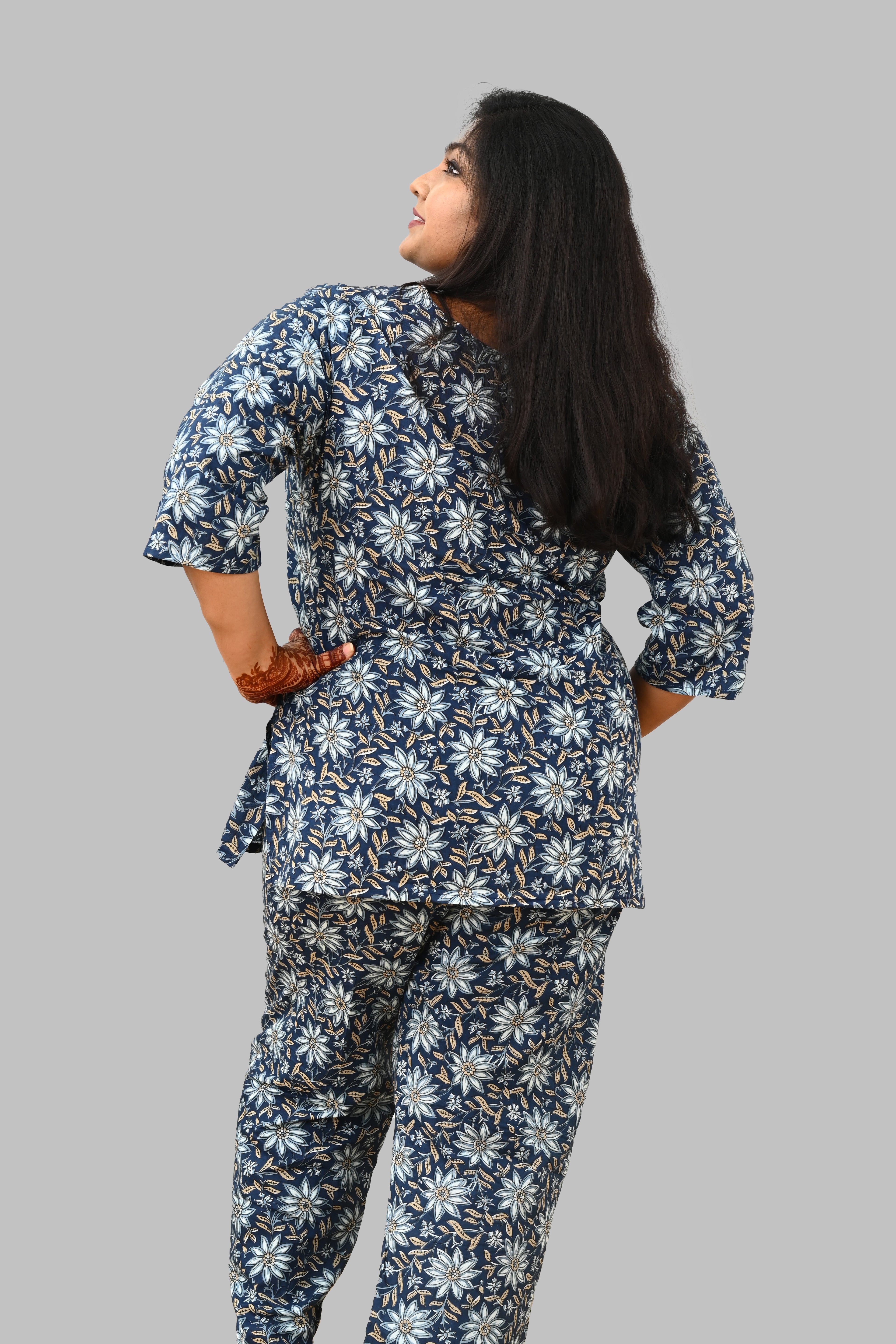 Midnight Blue Plus Size Cotton Printed Pyjama Set