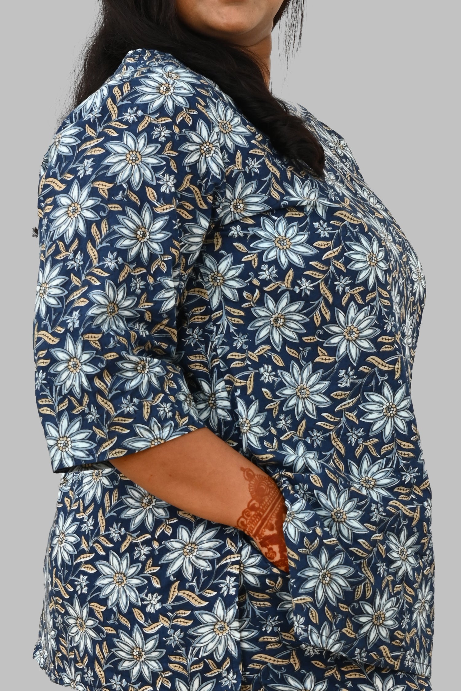 Midnight Blue Plus Size Cotton Printed Pyjama Set