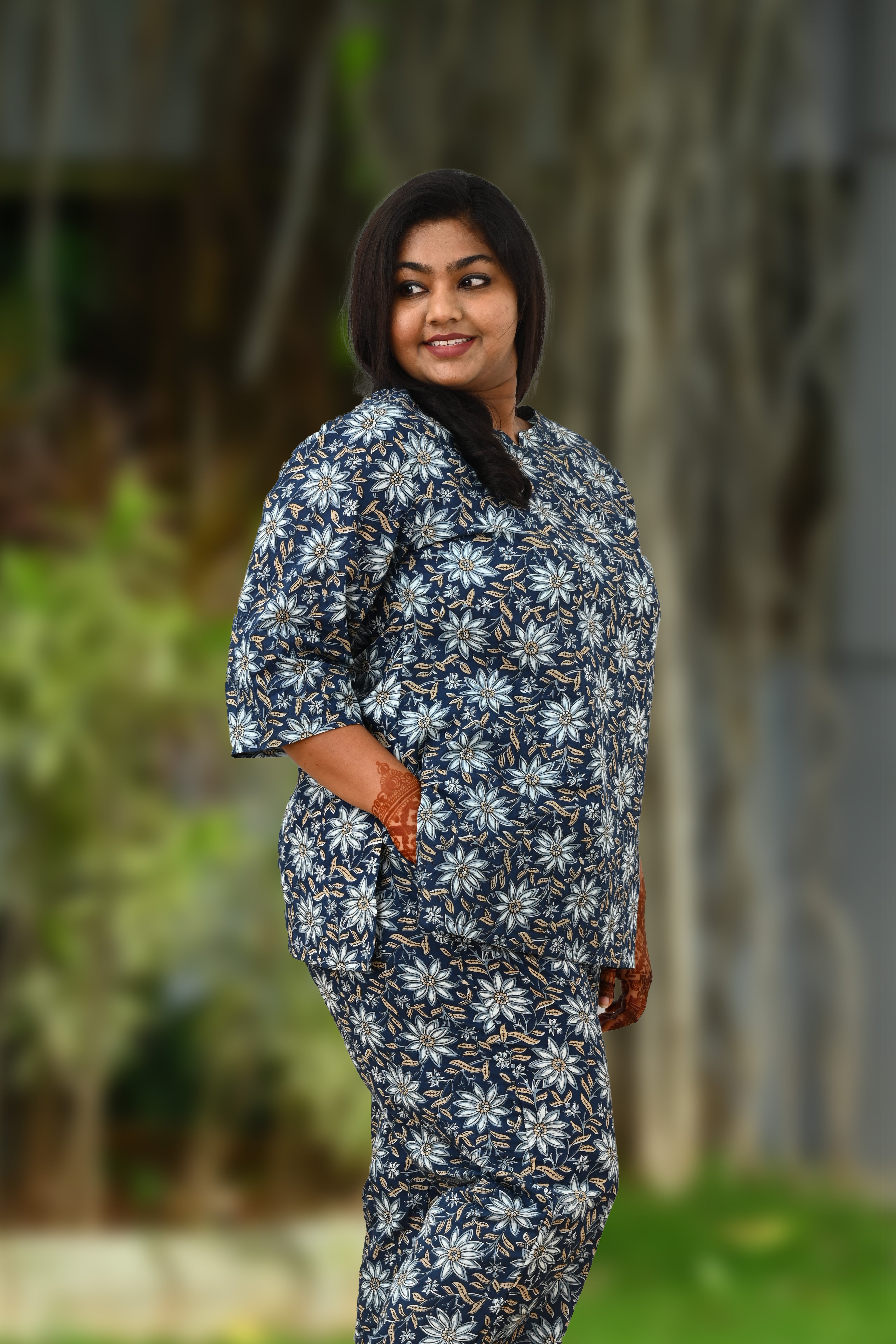 Midnight Blue Plus Size Cotton Printed Pyjama Set