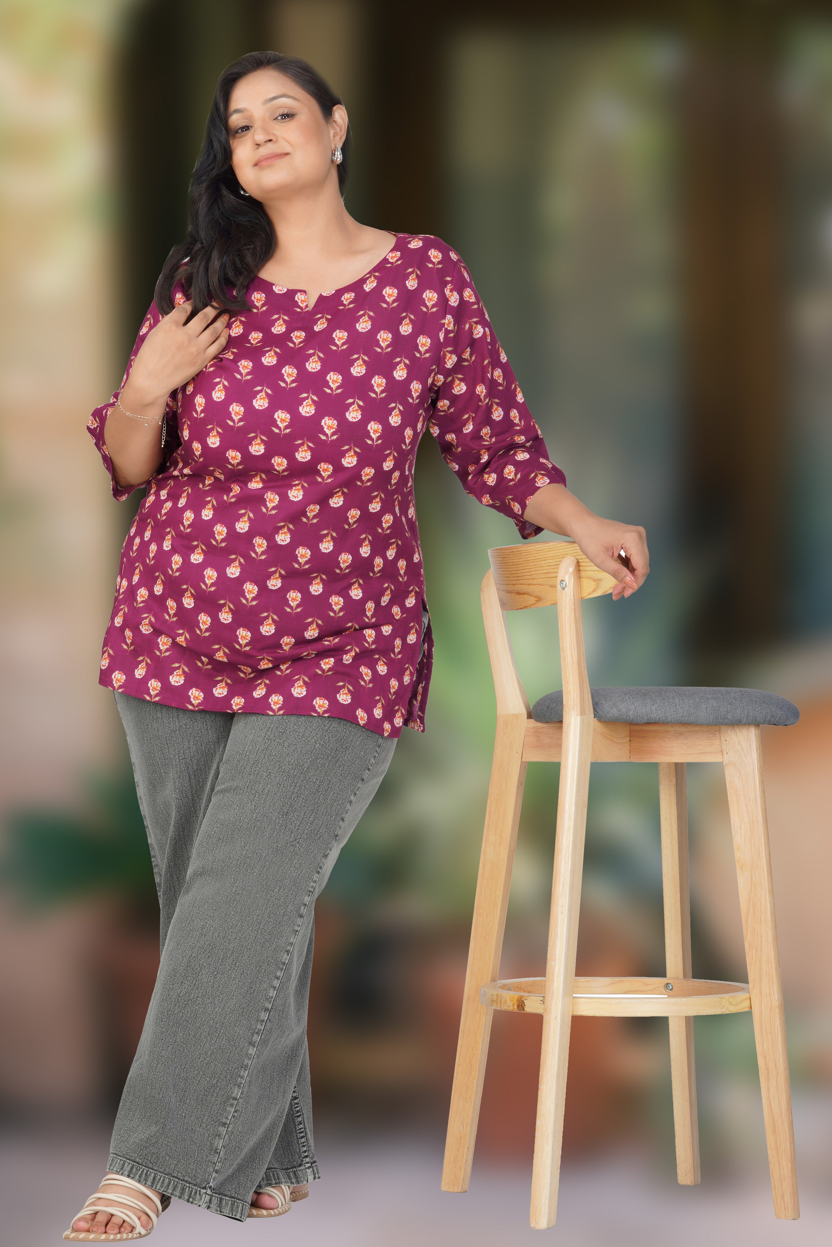 Mulberry Plus Size Cotton Printed Kurti