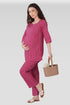 Magenta Cotton Printed Maternity and Feeding Pyjama Set