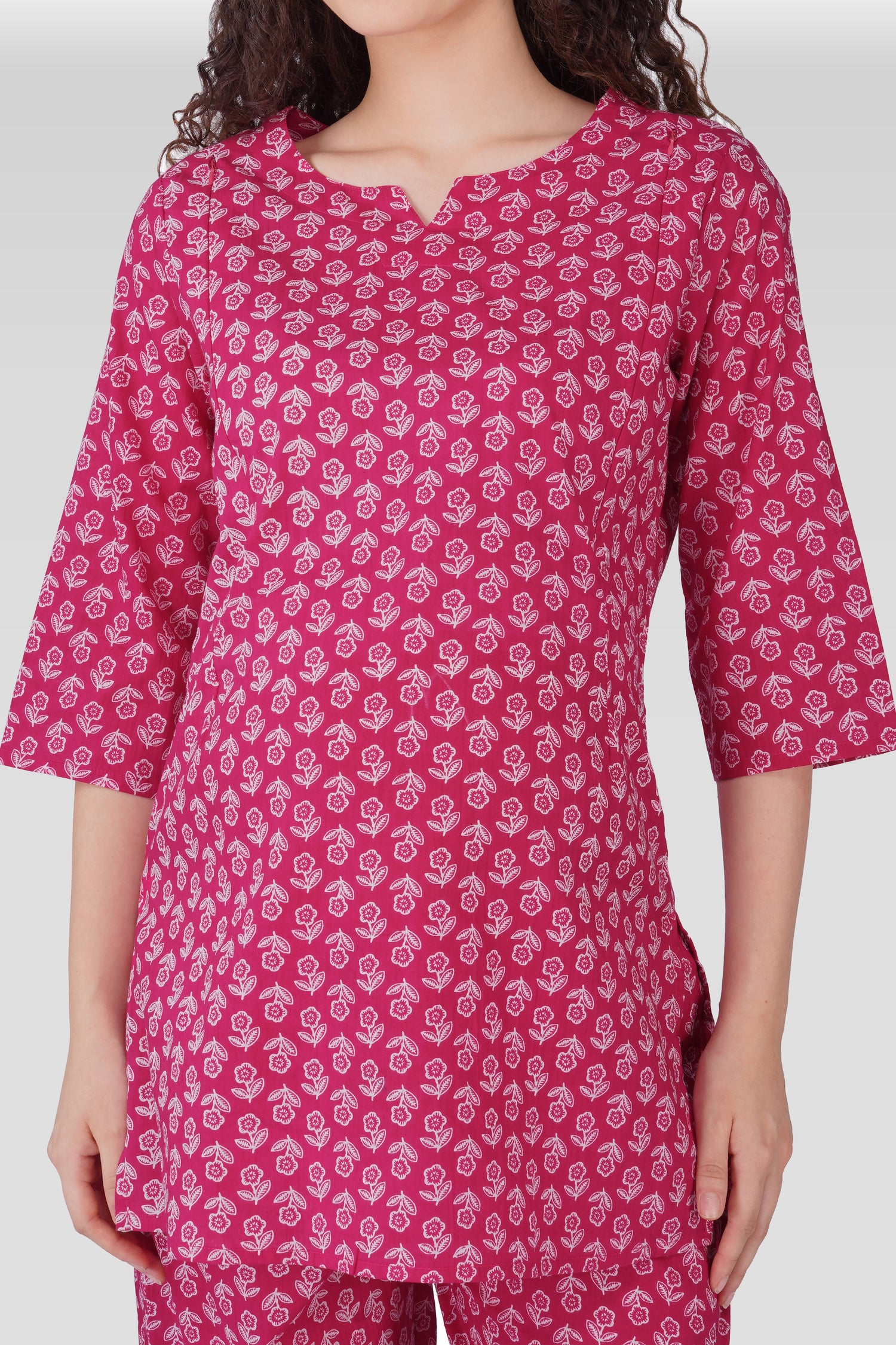 Magenta Cotton Printed Maternity and Feeding Pyjama Set