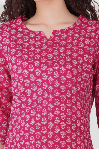 Magenta Cotton Printed Maternity and Feeding Pyjama Set