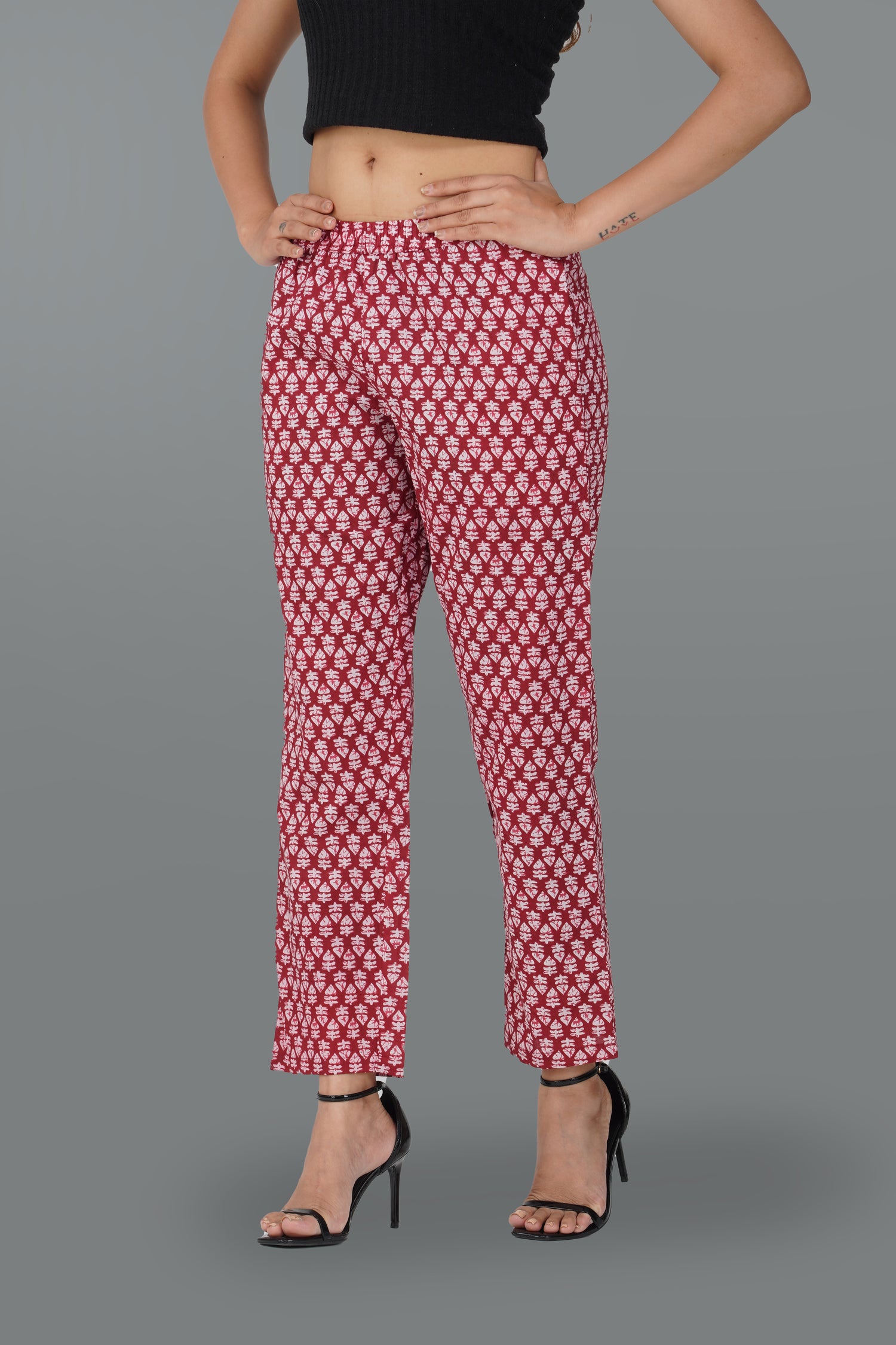 Maroon Cotton Printed Bottom